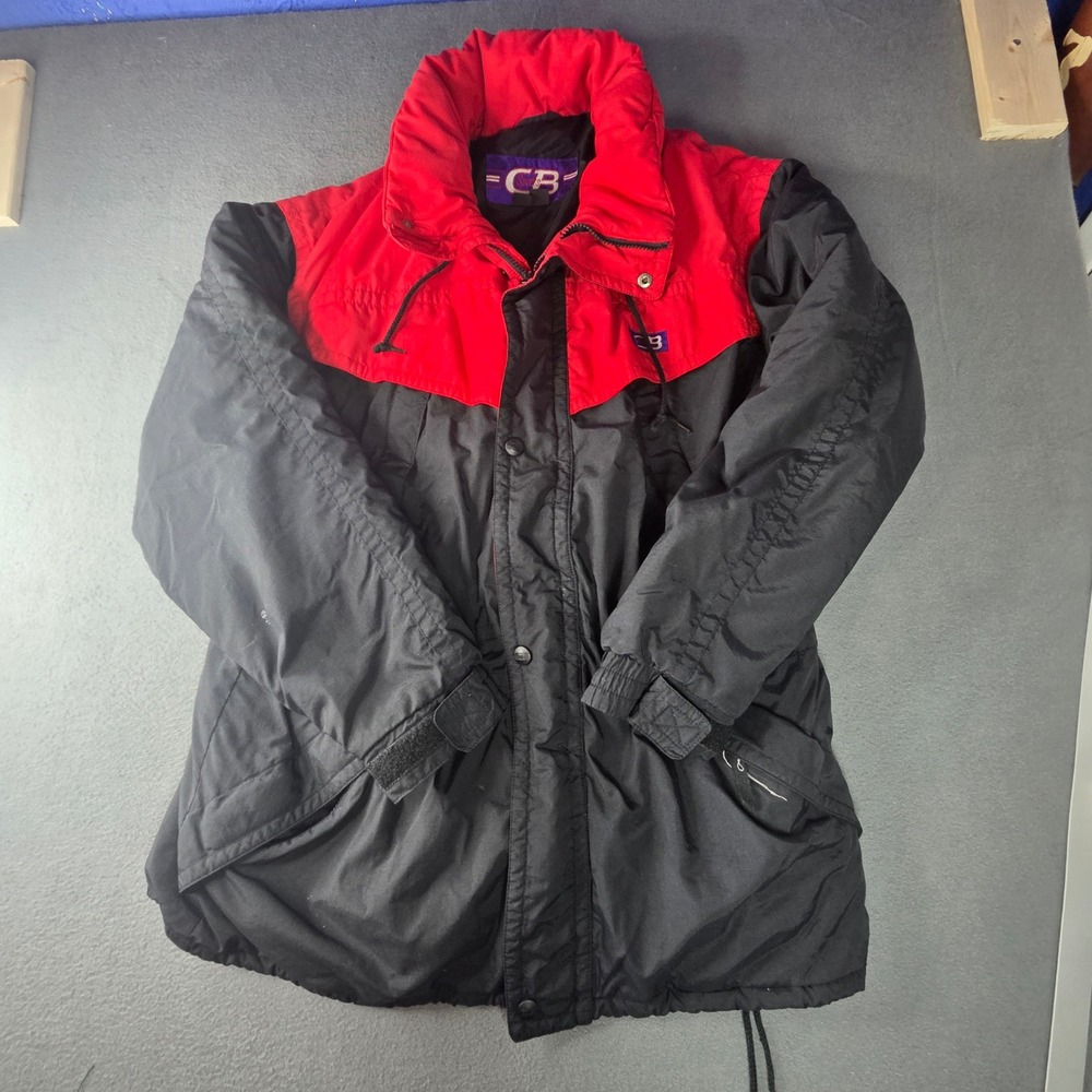 Vintage CB Sports Men Large Red Black Color Block Ski Jacket Parka Winter Coat